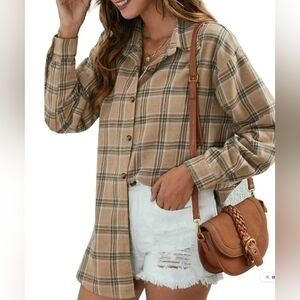 2XL Fantaslook Plaid Flannel Shirt for Women Oversized Long Sleeve Button Down